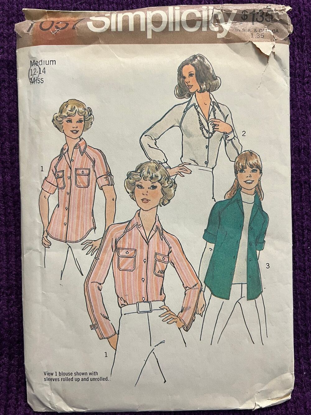 Simplicity 7057 Sewing pattern Button down shirt wingtip collar size 12